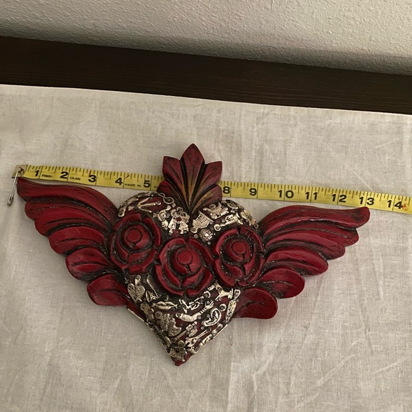 Mexican hand carved heart with little silver miracles charms - Picture 2 of 6
